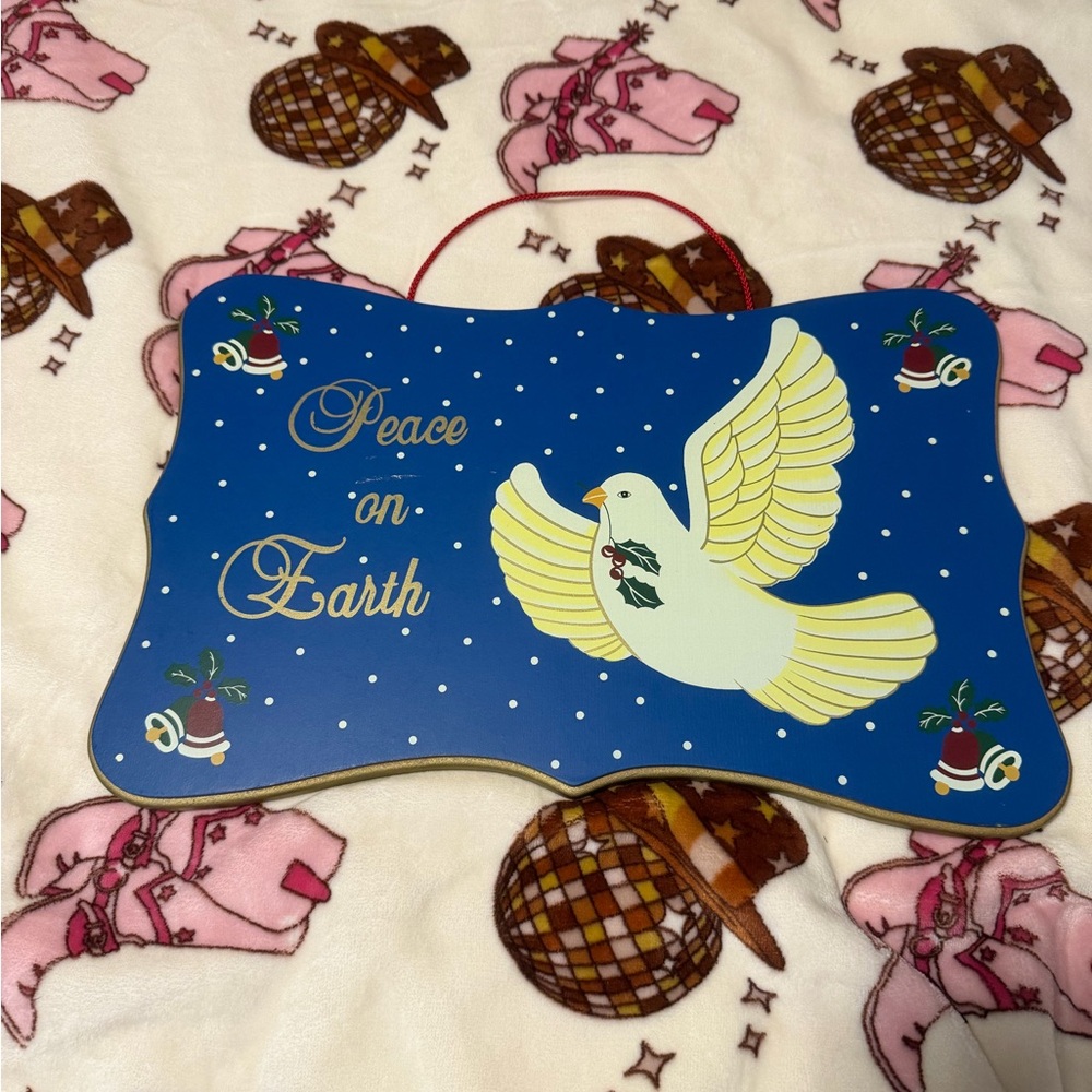 Vintage Peace on Earth Holiday Wall Decor - Blue and Yellow